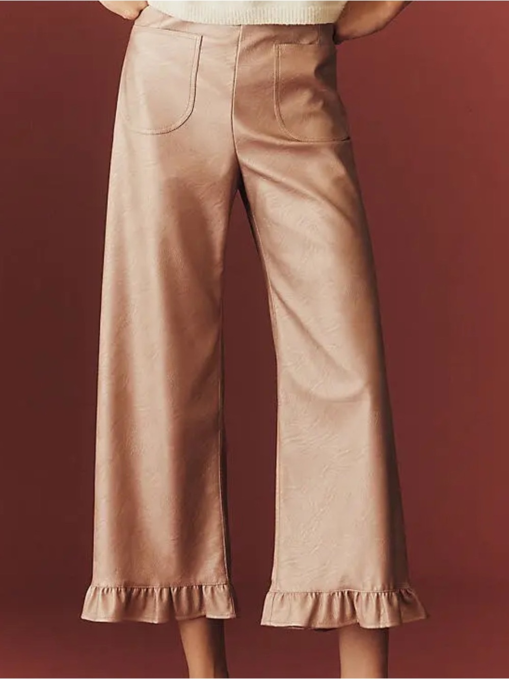 Anthropologie Maeve Crop Metallic Faux Leather Ruffle-Hem Pants NWT 31